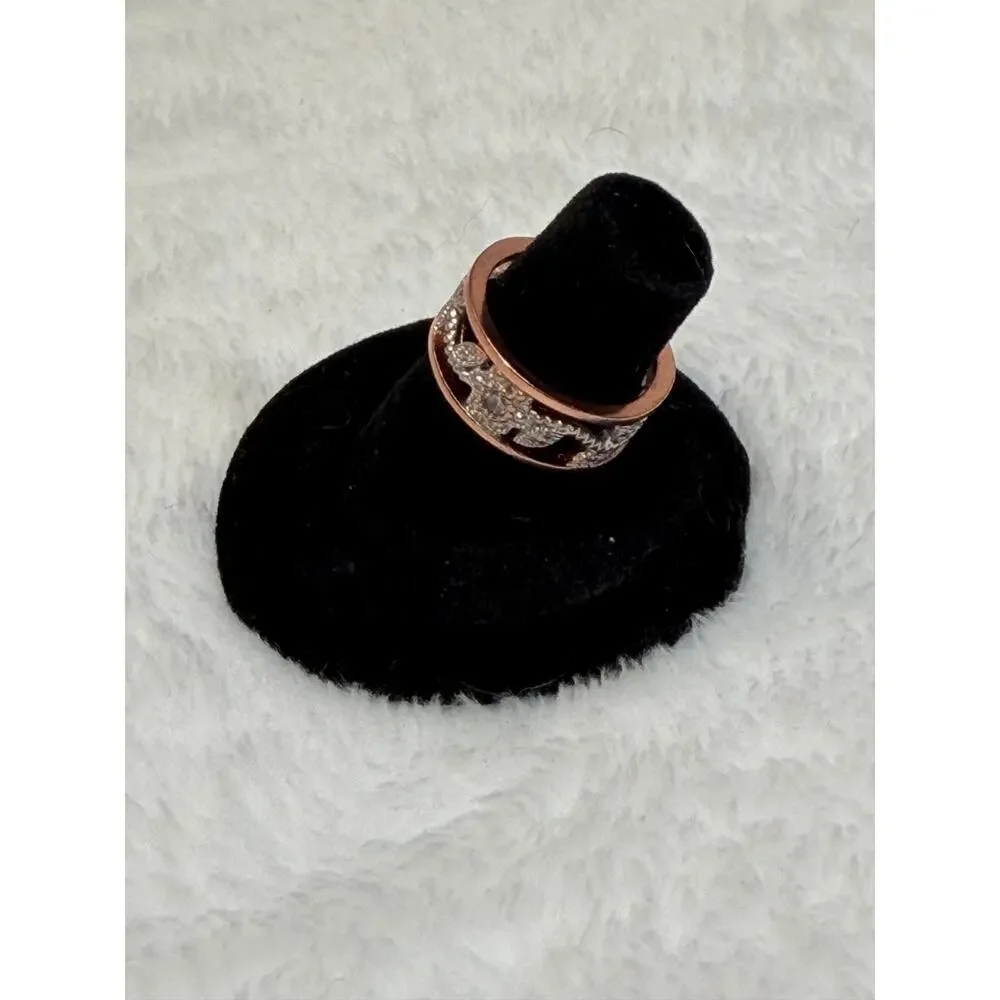 Rose Gold-Tone Leaf Ring with Silver Accents